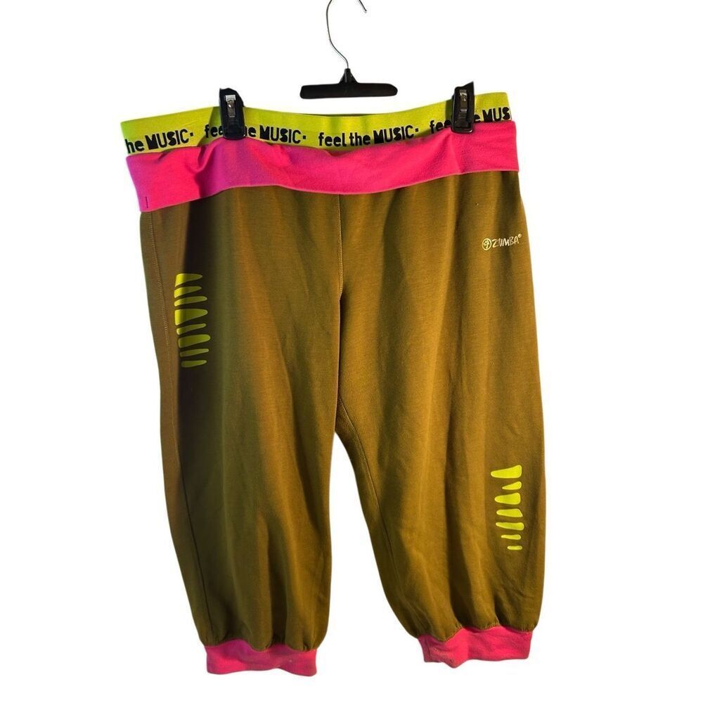 Zumba capri active pants xl green pink rn#13101‎ Feel the Music